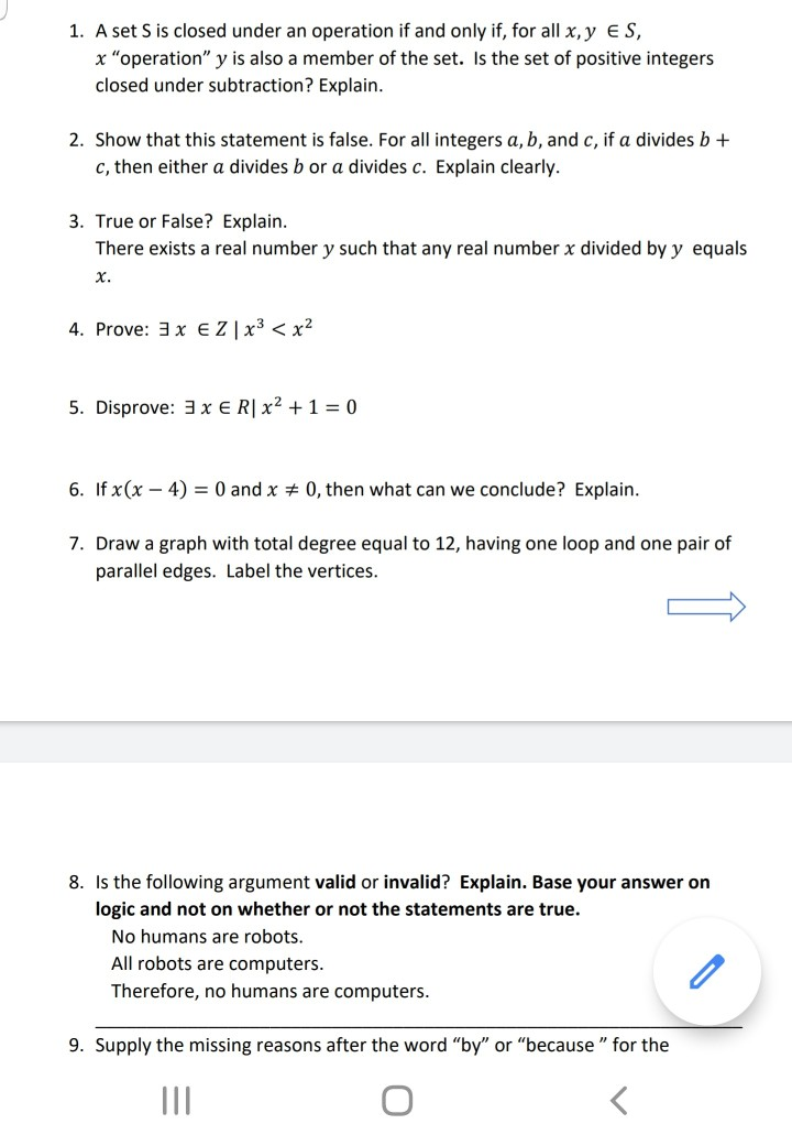 Solved 1. A set S is closed under an operation if and only Chegg