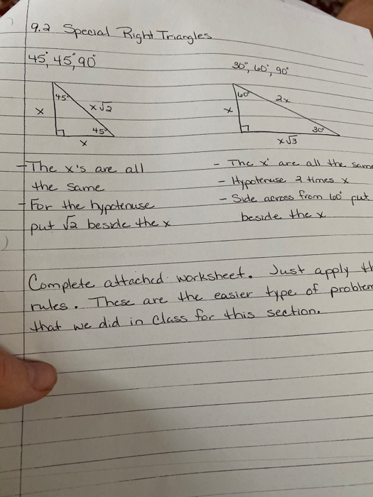 9 2 Special Right Triangles 45 45 90 30 60 90 Chegg Com