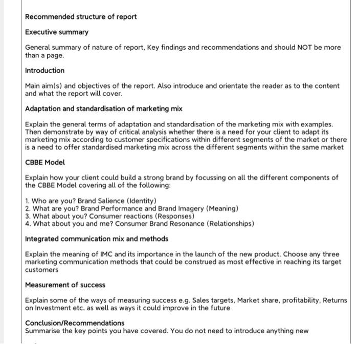 Solved Recommended structure of report Executive summary | Chegg.com