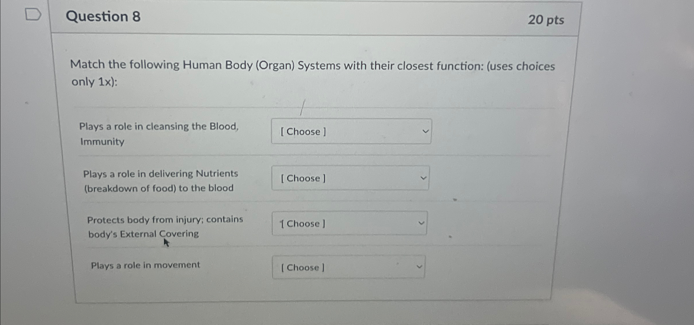 Solved Question 820 ﻿ptsMatch the following Human Body | Chegg.com