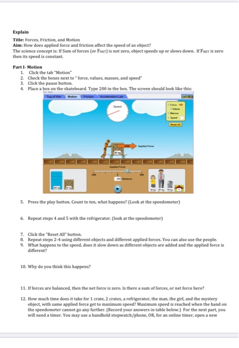 Phet lab sim forces & motion basics  1 of 5 | Chegg.com