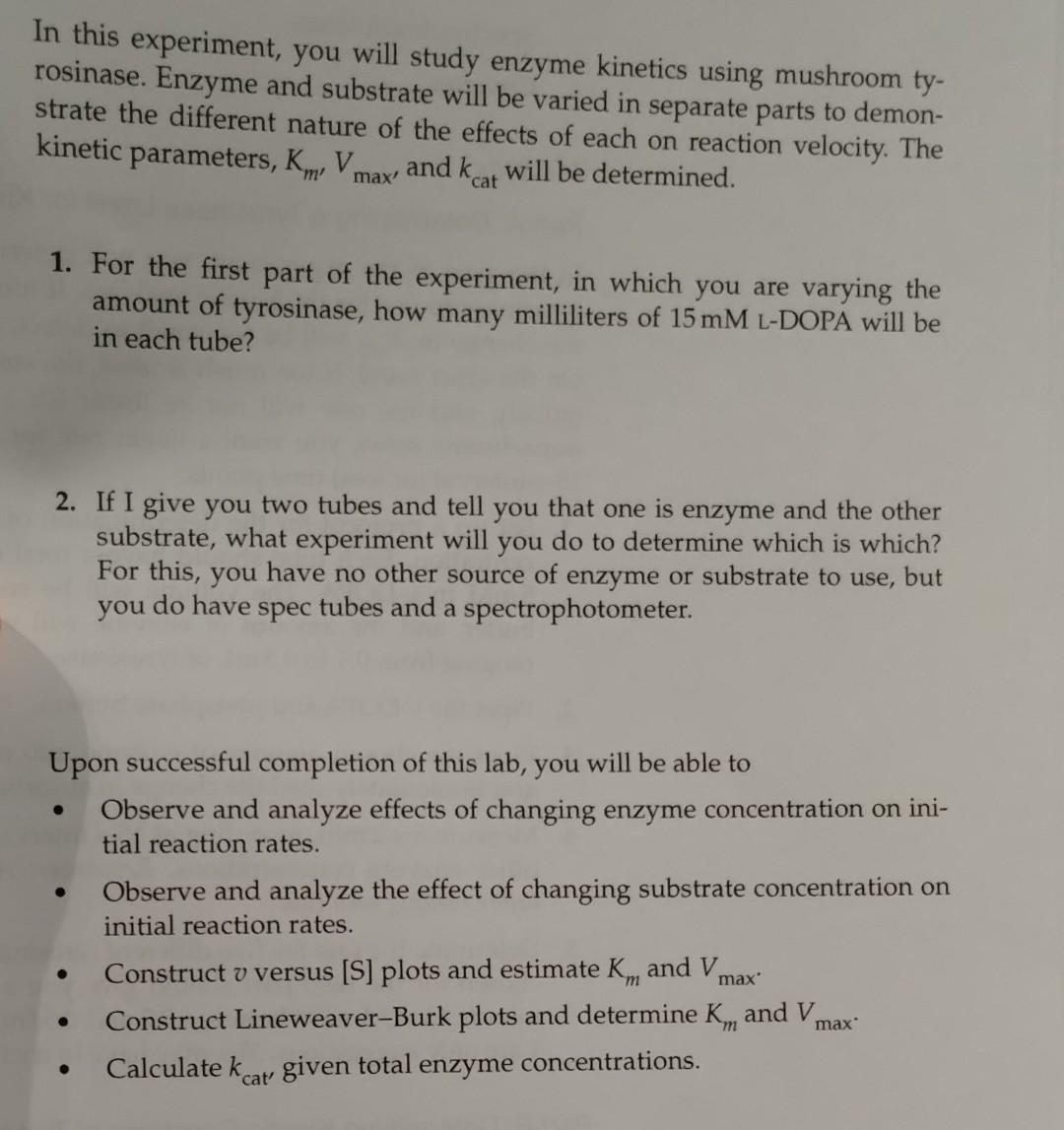 In this experiment, you will study enzyme