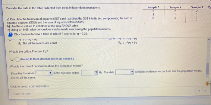 Solved Consider the data in the table collected from three | Chegg.com