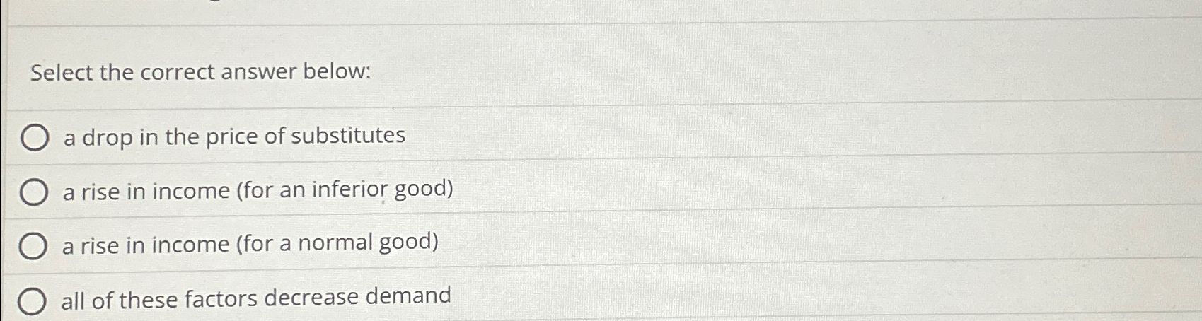 Solved Select the correct answer below:a drop in the price | Chegg.com