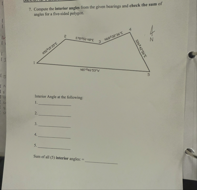 Solved Compute the interior angles from the given bearings | Chegg.com