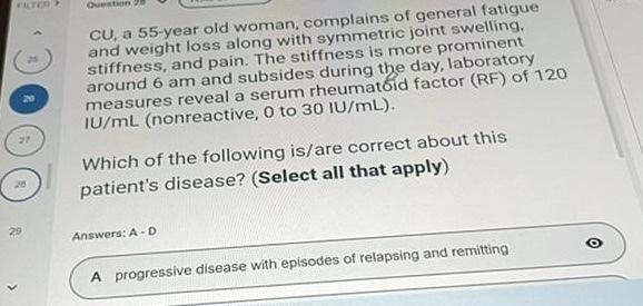 Solved CU, a 55-year old woman, complains of general fatigue | Chegg.com