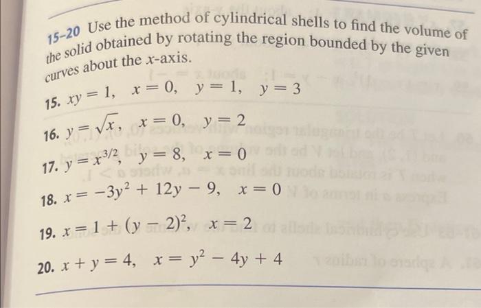 Solved 15-20 Use the method of cylindrical shells to find | Chegg.com