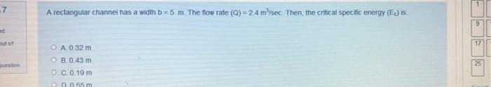 Solved 1 7 A rectangular channel has a width B=5 m. The flow | Chegg.com