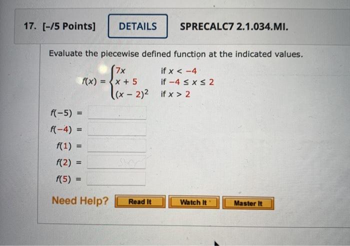Solved 17. (-/5 Points] DETAILS SPRECALC7 2.1.034.MI. (7x | Chegg.com