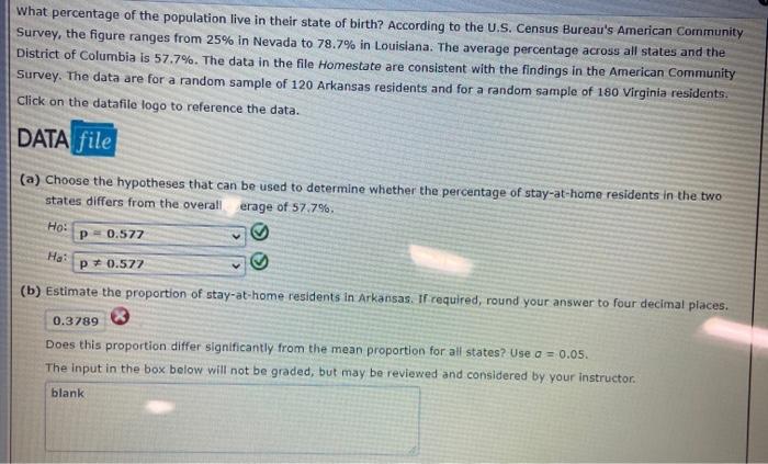 What Percentage Of The Population Live In Their State | Chegg.com