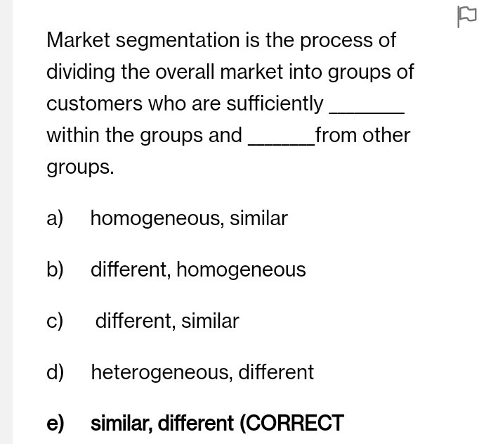 Solved F Market Segmentation Is The Process Of Dividing The Chegg Solved F Market Segmentation Is The Process Of Dividing The Chegg