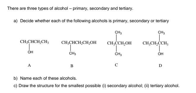 Solved There are three types of alcohol -primary, secondary | Chegg.com