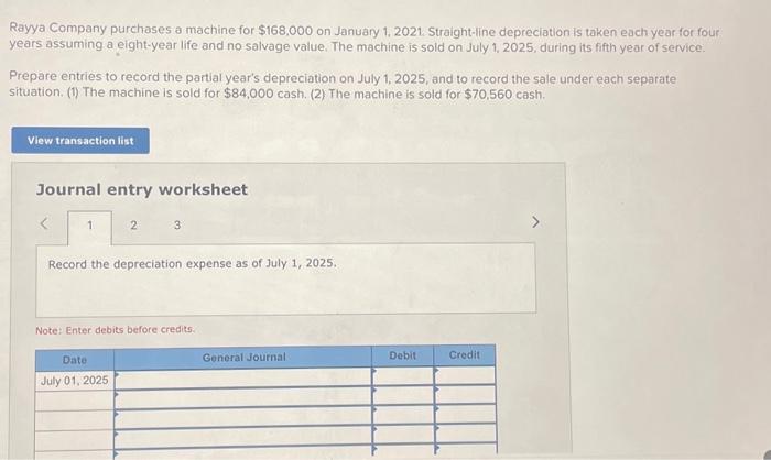 Solved Rayya Company purchases a machine for $168,000 on | Chegg.com