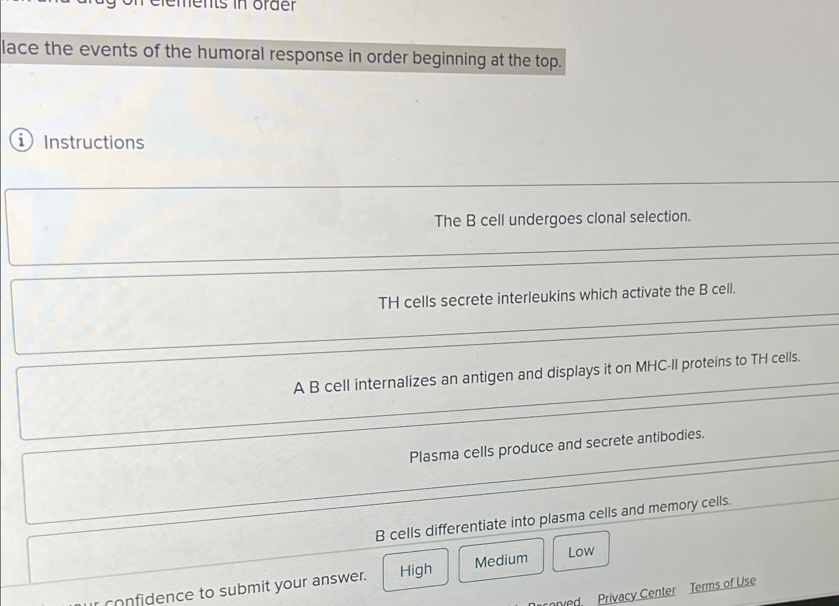 Solved lace the events of the humoral response in order | Chegg.com