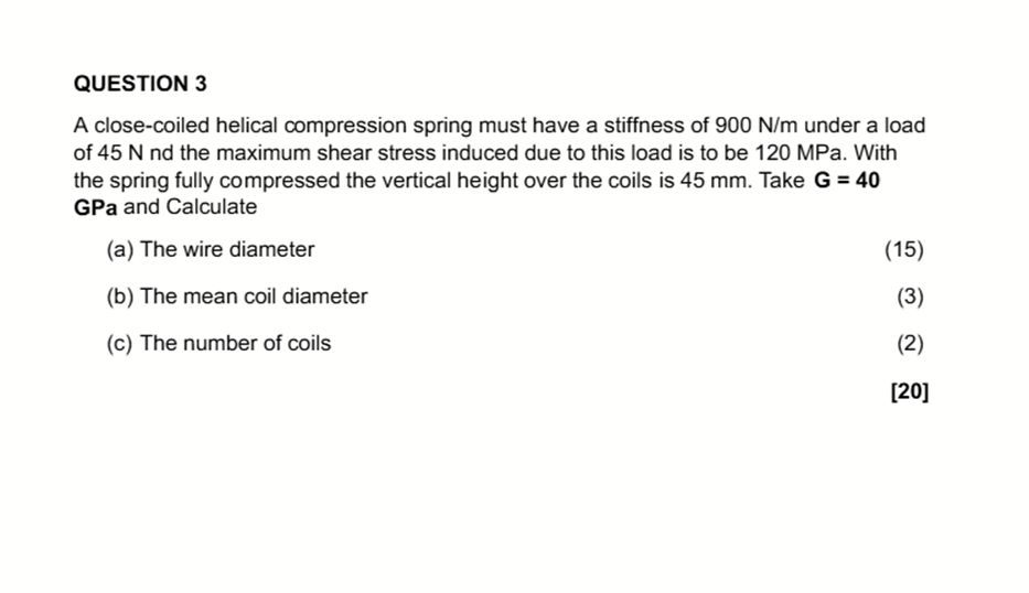 Solved QUESTION 3A close-coiled helical compression spring | Chegg.com
