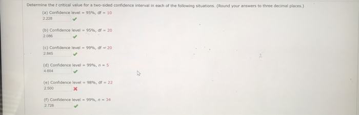 Solved Determine the t critical value for a two-sided | Chegg.com