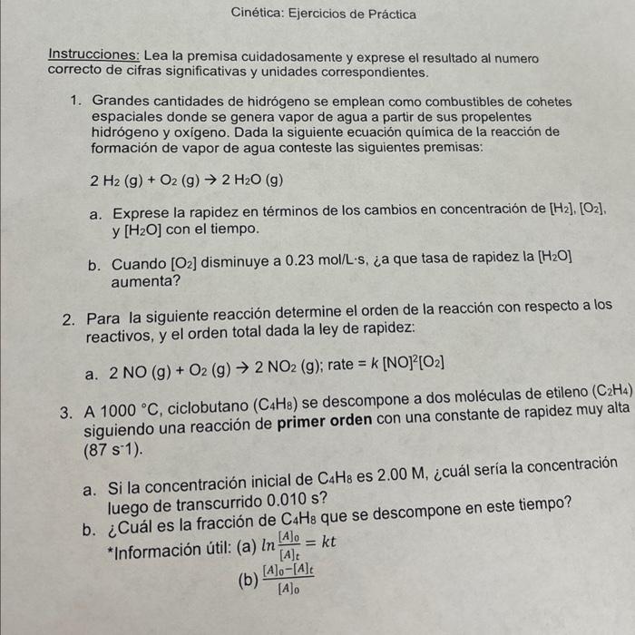 Instrucciones: Lea la premisa cuidadosamente y exprese el resultado al numero correcto de cifras significativas y unidades co