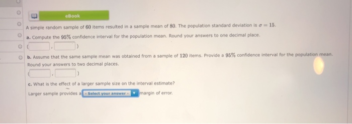 Solved eBook A simple random sample of 60 items resulted in | Chegg.com