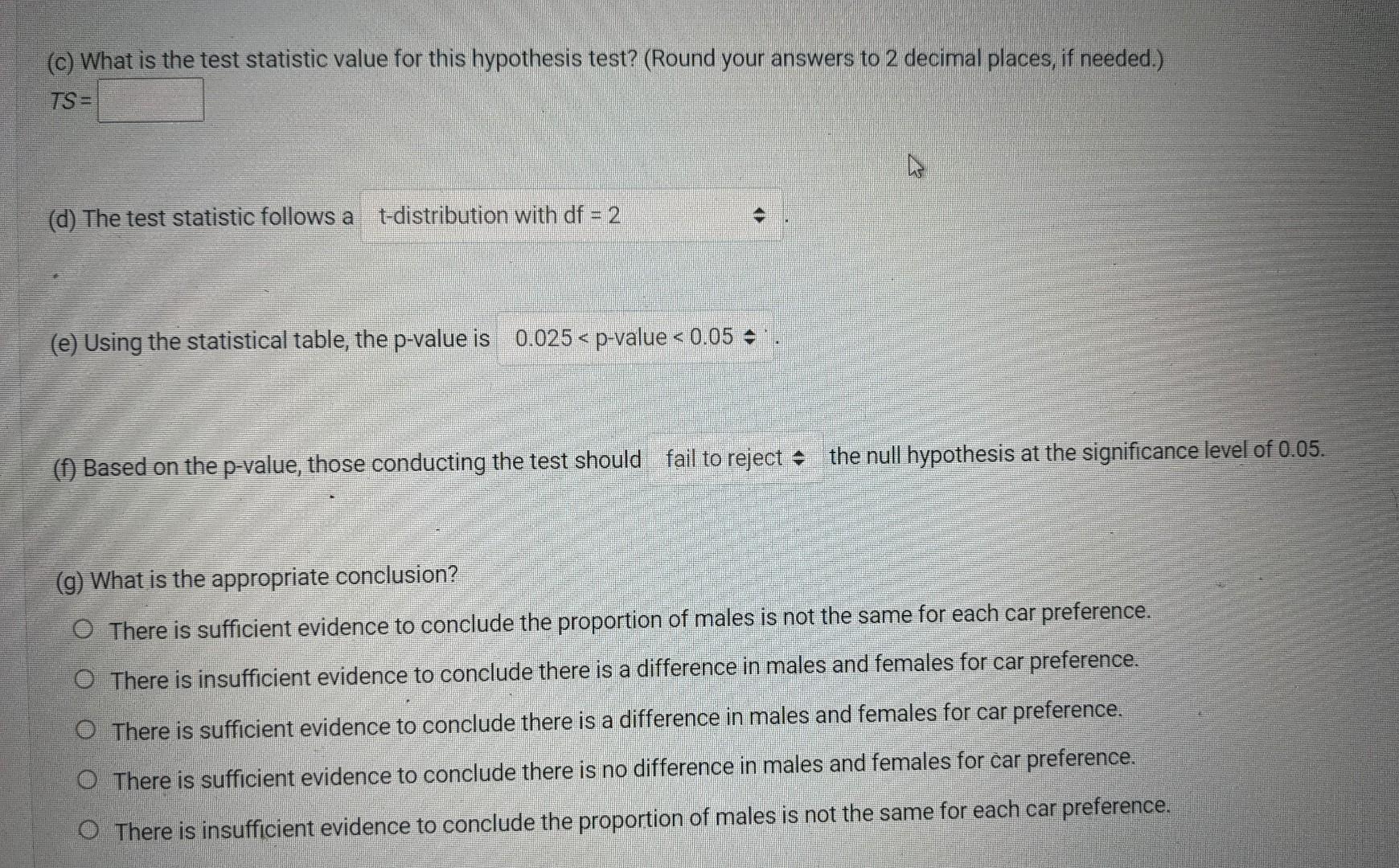 Solved Random samples of 47 male students and 57 female | Chegg.com