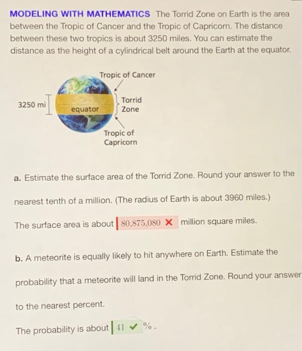 Solved MODELING WITH MATHEMATICS The Torrid Zone on Earth is | Chegg.com