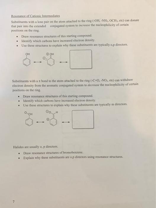 Solved Resonance of Cationic Intermediates Substituents with | Chegg.com