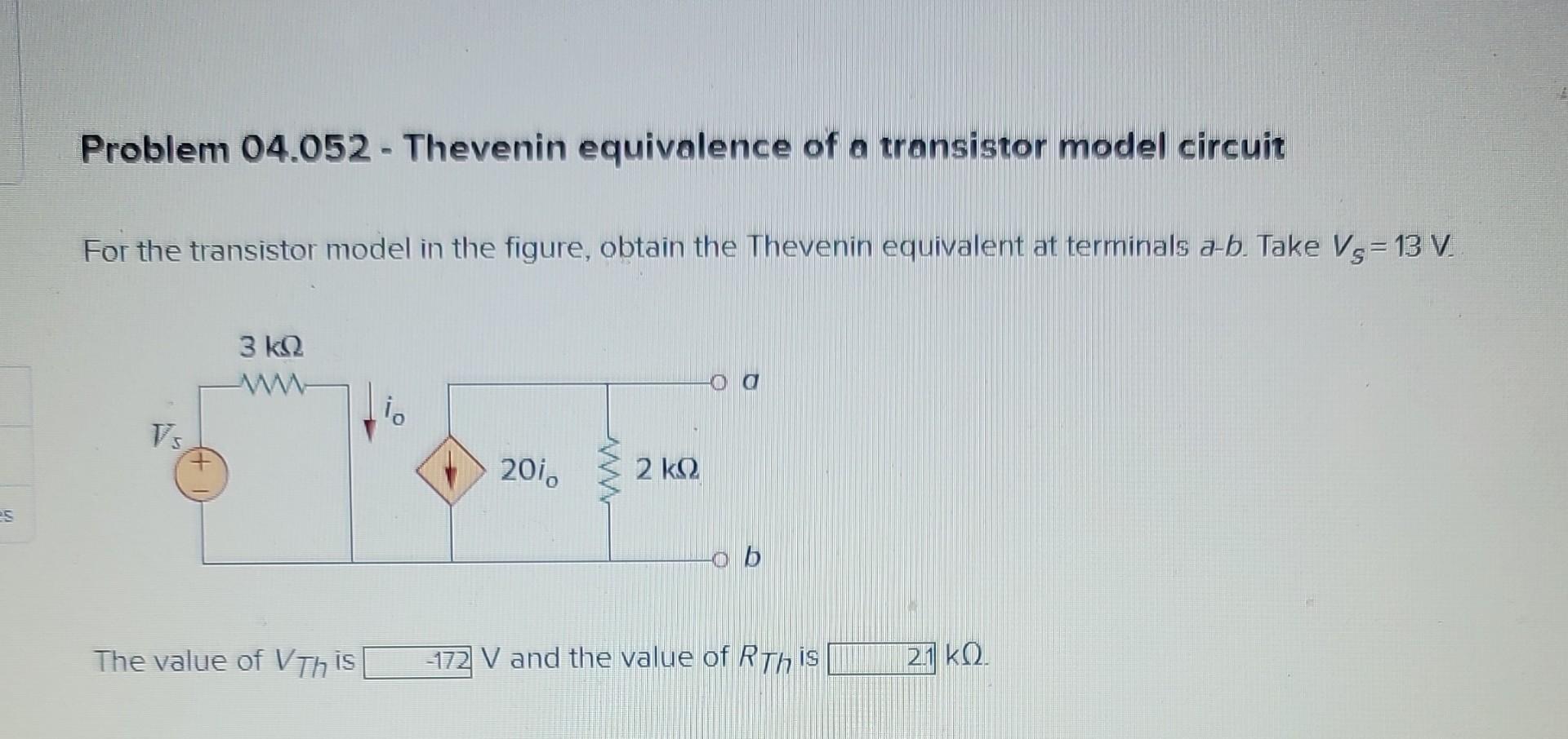 Solved Problem 04.052 Thevenin equivalence of a transistor