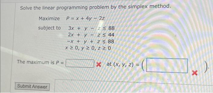 Solve the linear programming problem by the simplex | Chegg.com