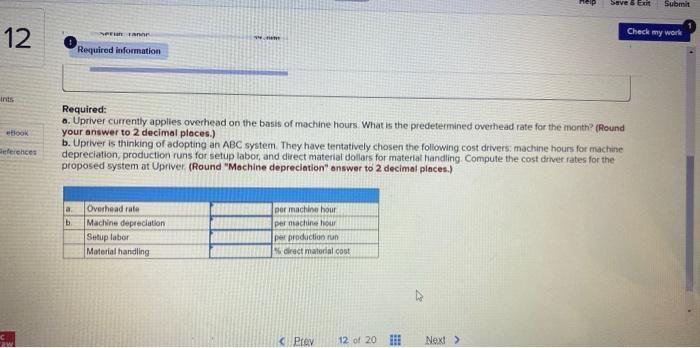 Solved Help Save & Exit Submit 12 0 Check my work Required | Chegg.com