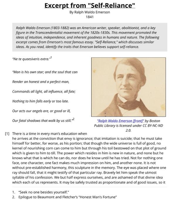 ralph waldo emerson essay self reliance summary