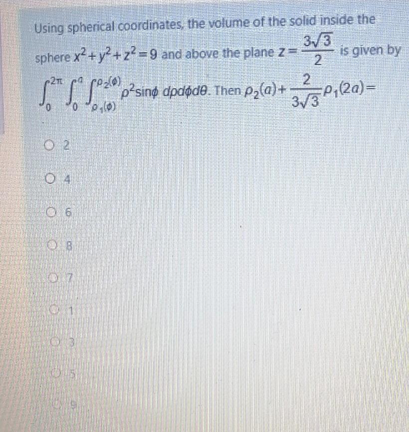 Solved Using spherical coordinates the volume of the solid | Chegg.com