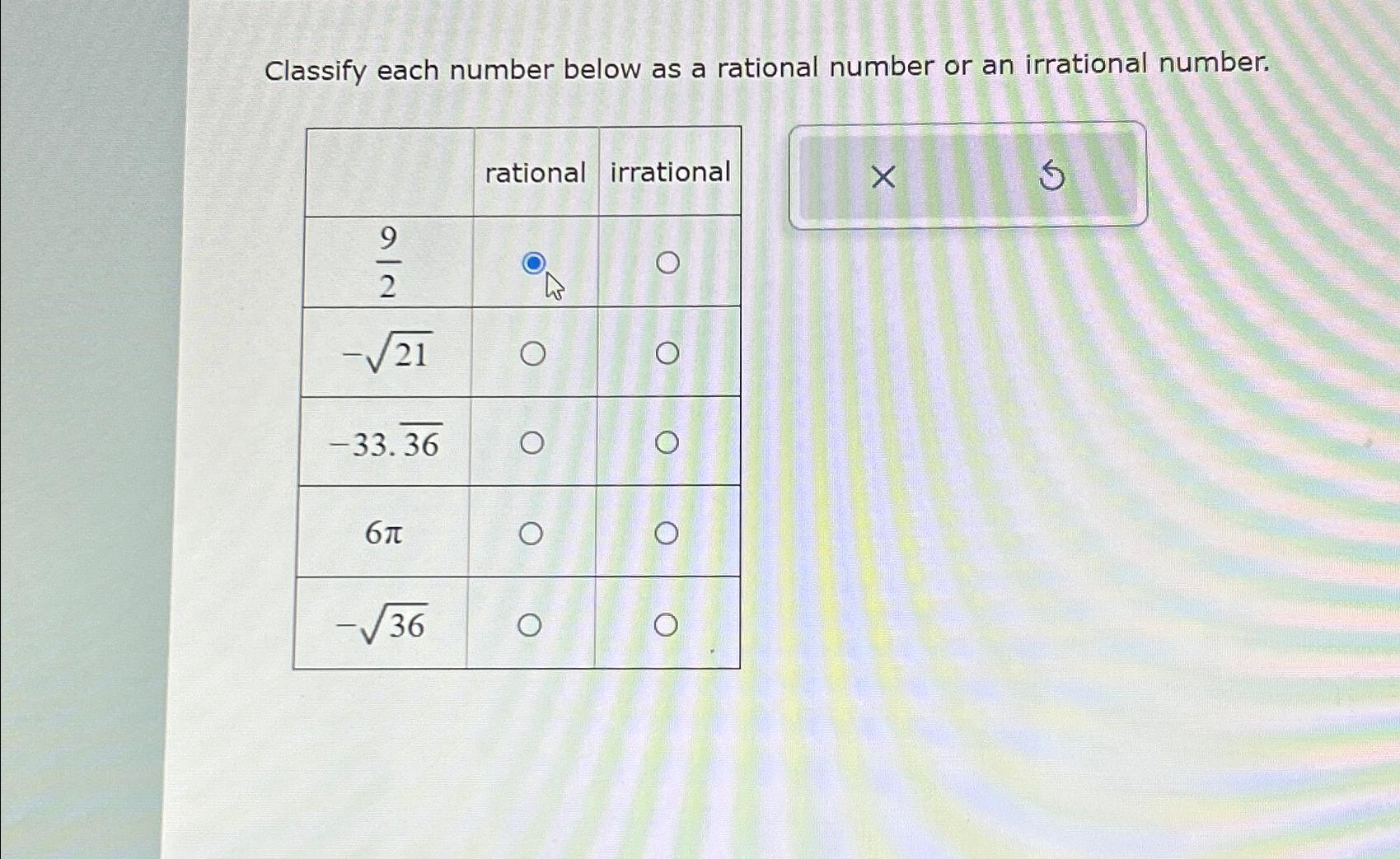 Solved Classify Each Number Below As A Rational Number Or An 9533