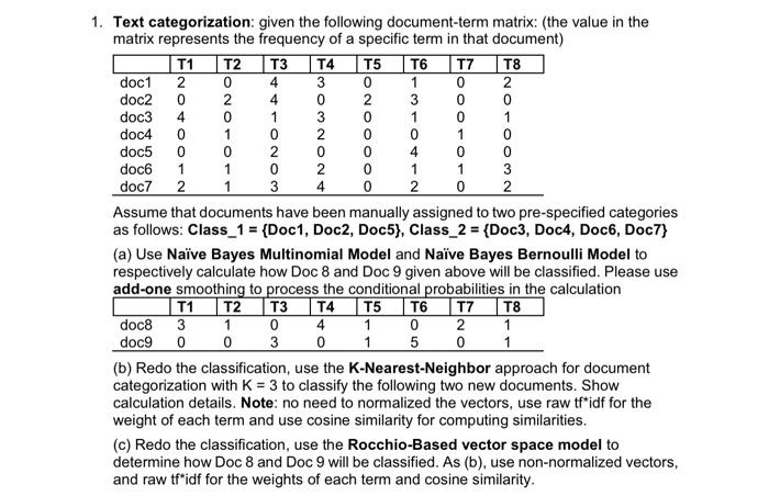 Solved Text categorization: given the following | Chegg.com