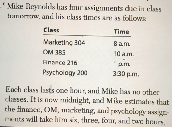 Solved * Mike Reynolds has four assignments due in class | Chegg.com