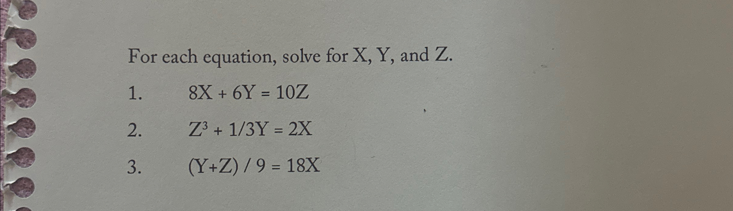 Solved For each equation, solve for x,Y, ﻿and | Chegg.com