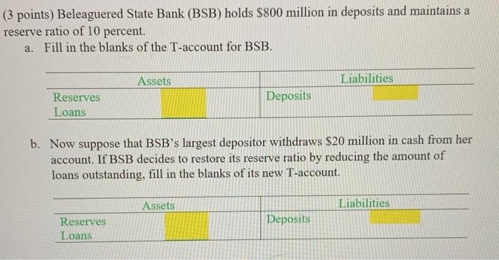Solved (3 points) Beleaguered State Bank (BSB) holds $800 | Chegg.com