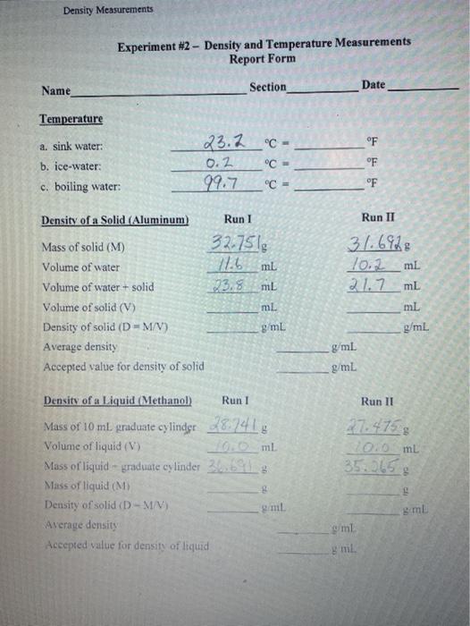 Solved CHM 17 Experiment #2 DENSITY AND TEMPERATURE | Chegg.com