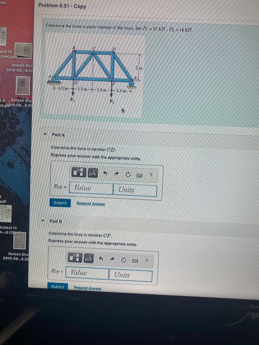 Solved Problem 6.51 - Copy Determine the force in each | Chegg.com
