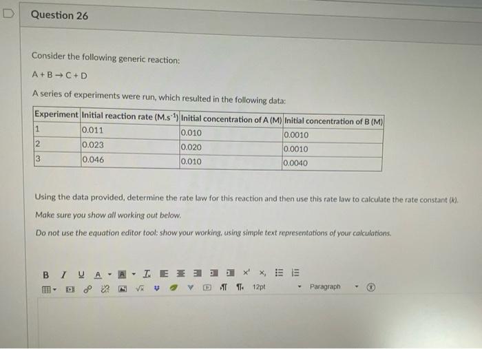 Solved Question 26 Consider the following generic reaction: | Chegg.com