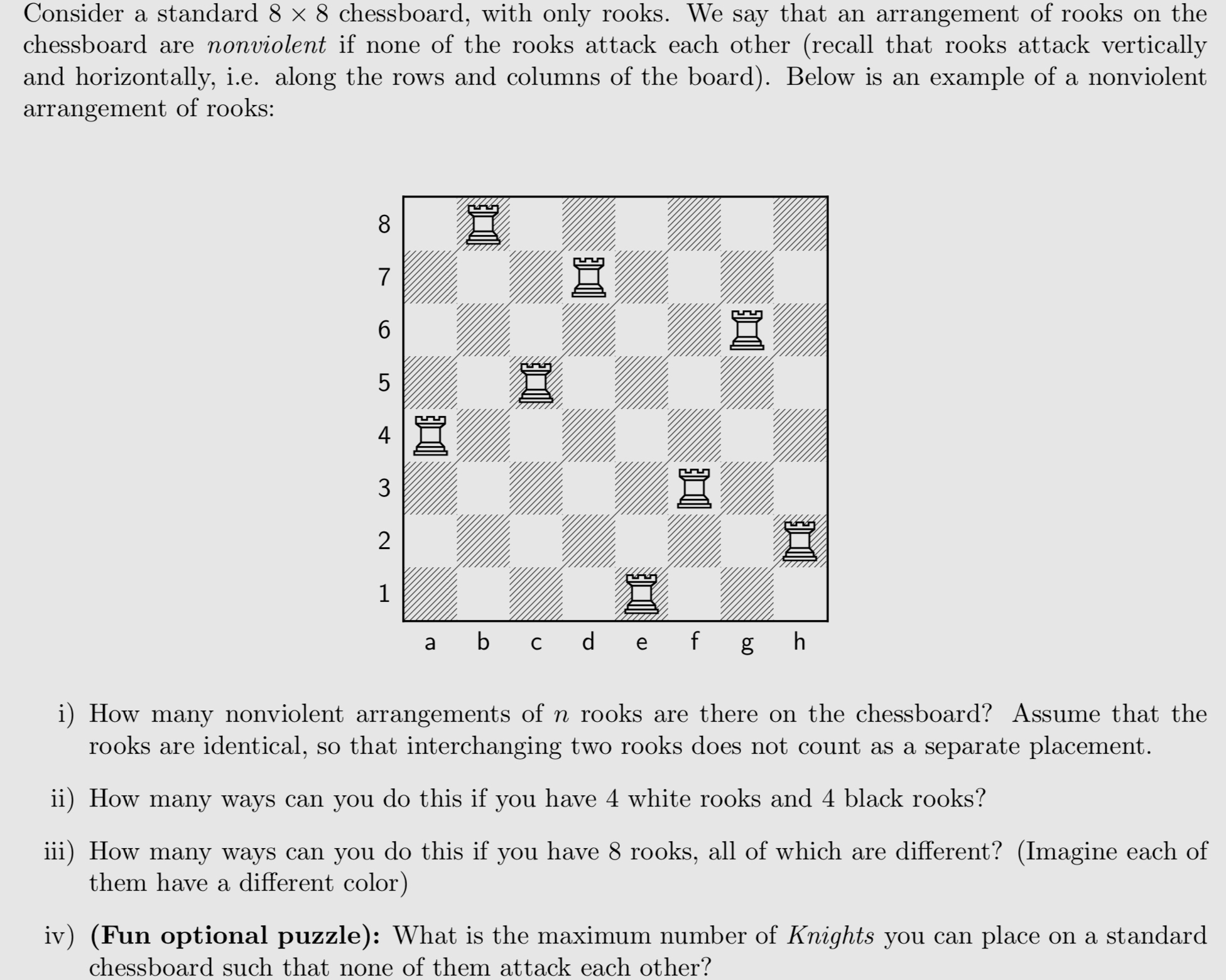 Solved Consider a standard 8×8 ﻿chessboard, with only rooks. | Chegg.com
