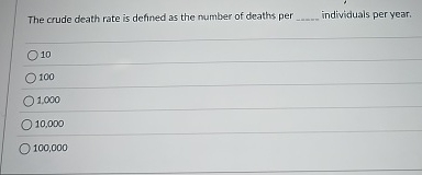 Solved The crude death rate is defined as the number of | Chegg.com