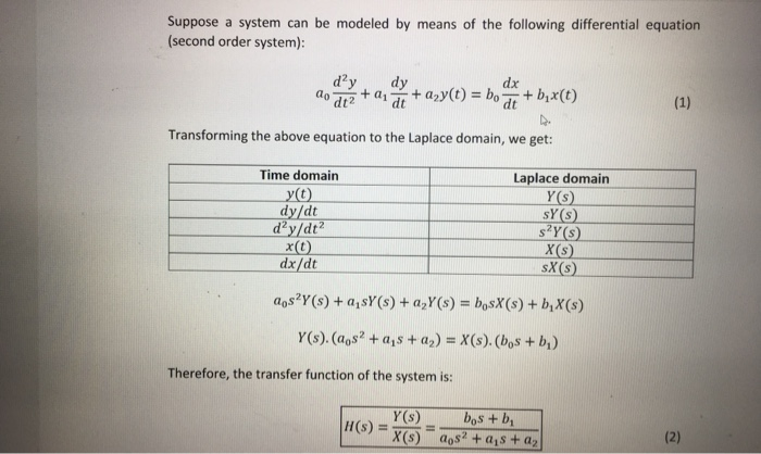 Suppose a system can be modeled by means of the following differential equation (second order system): + 01 dt do dt? dy dx d