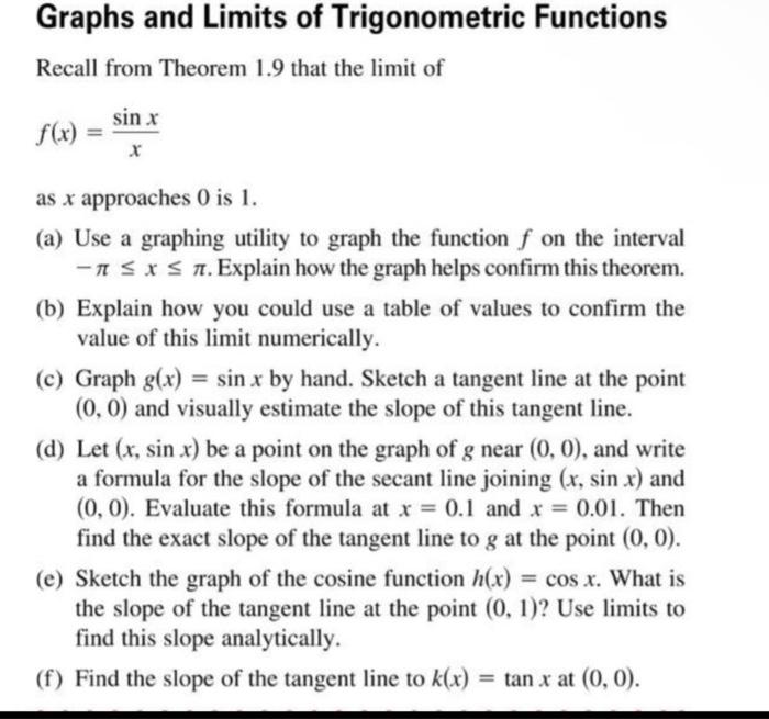 Graphs and Limits of Trigonometric Functions Recall | Chegg.com
