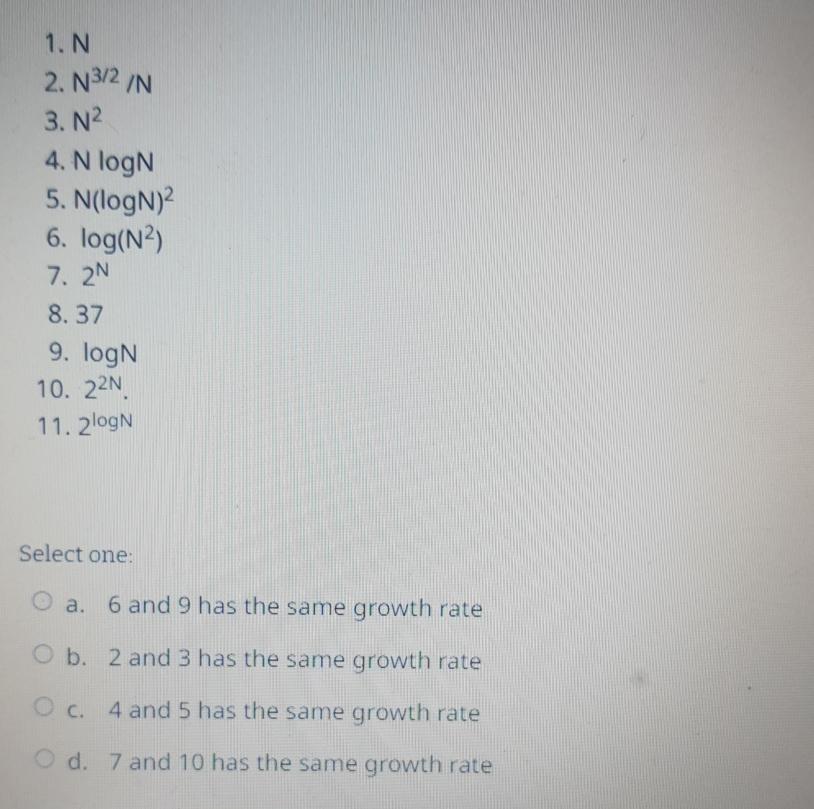 Solved Nn32nn2nlognn Logn 2log N2 2n37logn22n 2lognselect Chegg Solved Nn32nn2nlognn Logn 2log N2 2n37logn22n 2lognselect Chegg