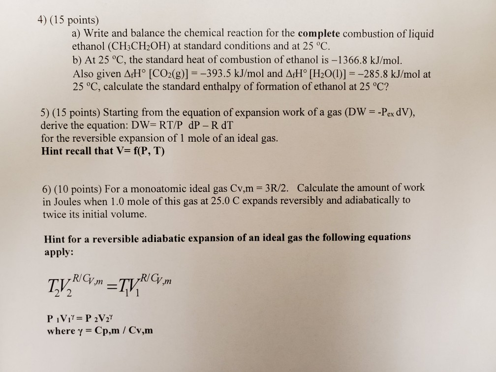 Solved Need Help With Thermodynamics Asap Need Step By S Chegg Com