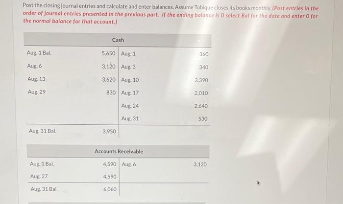 Solved Post the closing journal entries and calculate and | Chegg.com