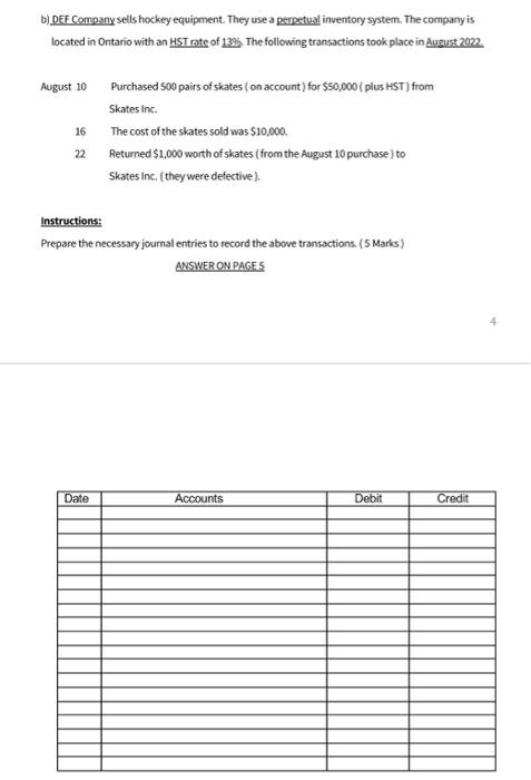 Solved B) DEF Company Sells Hockey Equipment. They Use A | Chegg.com