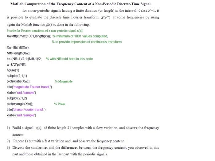 MatLab Computation of the Frequency Content of a | Chegg.com