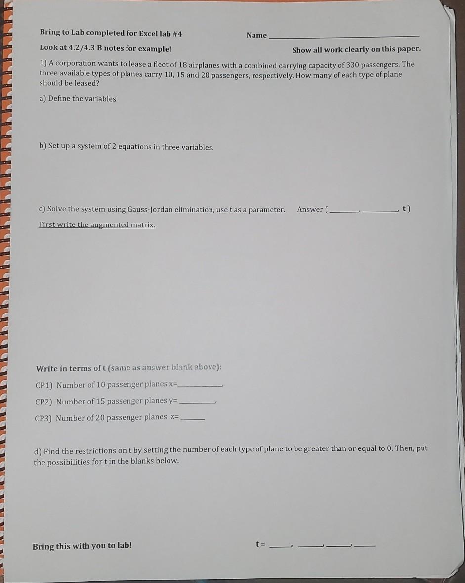 Solved Bring To Lab Completed For Excel Lab 4 Name Look At Chegg