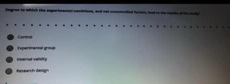 Degree to which the Control Experimental group internal validity Research design