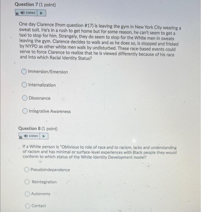 Solved Question 7 (1 point) Listen One day Clarence (from | Chegg.com